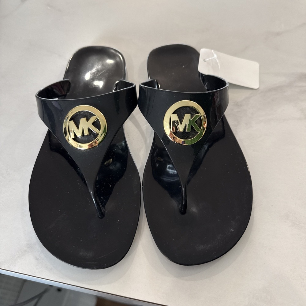 Michael Kors Black Lillie Jelly Thong Sandals Sz 7 New Without Box
